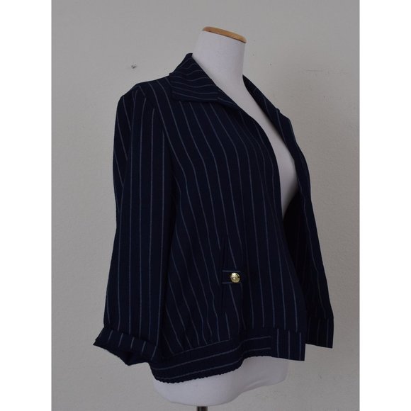 Vintage 90s Lightweight Pinstripe Navy Jacket size L - Picture 4 of 10